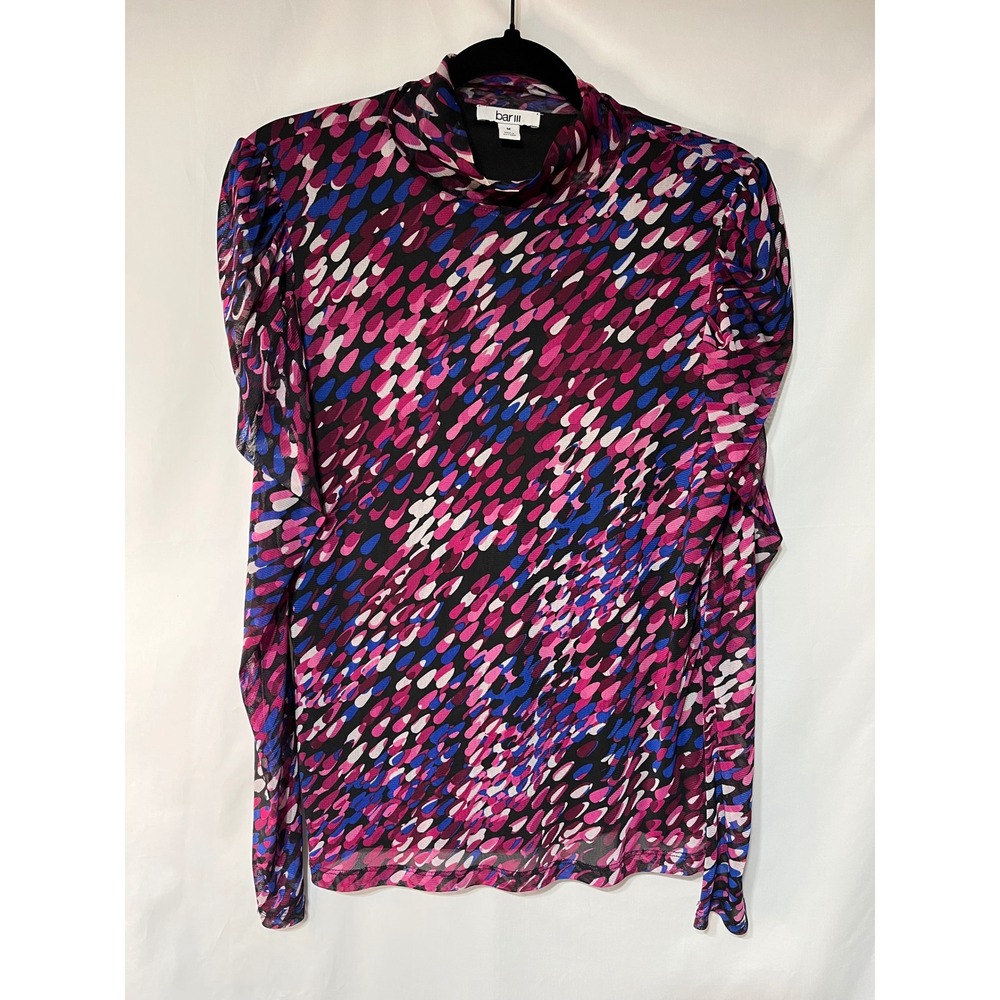 bar III Women's Abstract Print Funnel‎ Neck Long Sleeve Blouse Top